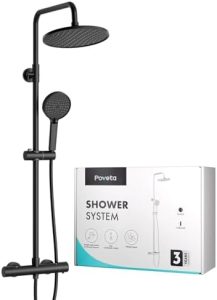 Schwarzes Duschsystem mit Thermostat – Komplettset mit 25cm Regendusche & Handbrause, höhenverstellbar für Ihr Traumbad