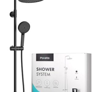 Schwarzes Duschsystem mit Thermostat – Komplettset mit 25cm Regendusche & Handbrause, höhenverstellbar für Ihr Traumbad