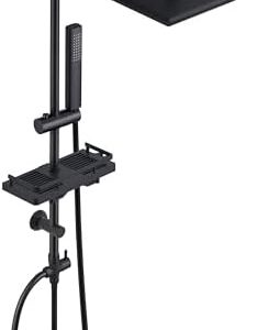 Görbach Regendusche Duschset aus Edelstahl mit Ablage, Kopfbrause 20x20cm für modernes Badezimmer