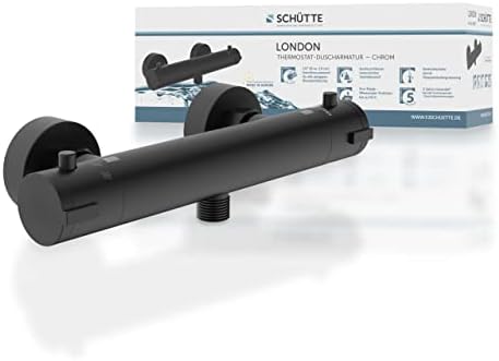 SCHÜTTE 52466 LONDON Thermostat-Duscharmatur mit Verbrühschutz und 64916 Raven Duschstange – Komfortable Duschlösung für