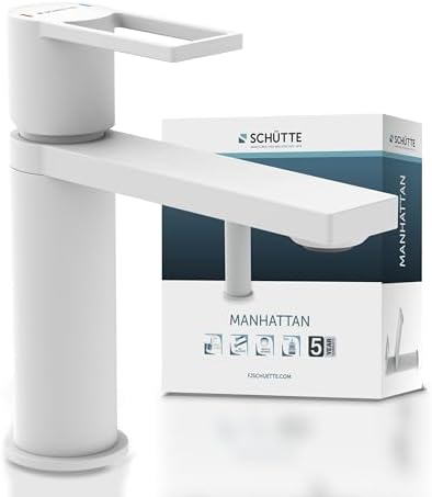 SCHÜTTE Waschtischarmatur MANHATTAN 33010 – Eleganter Wasserhahn für das Badezimmer mit Pop Up Abflussstopfen, Chromober