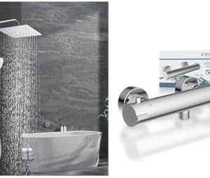 Görbach Edelstahl Duschsystem mit Regendusche & SCHÜTTE 52465 London Thermostat – Perfekt für modernes Badezimmer