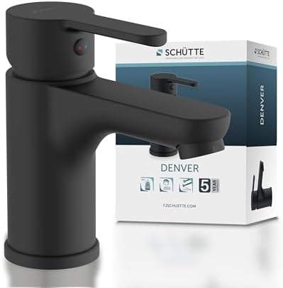 SCHÜTTE 44106 DENVER Waschtischarmatur, elegante Einhebelmischer mit Pop-Up Ventil für modernes Badezimmer, schwarz matt
