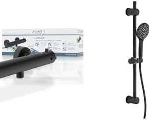 SCHÜTTE 52466 LONDON Thermostat-Duscharmatur mit Verbrühschutz und 64916 Raven Duschstange – Komfortable Duschlösung für