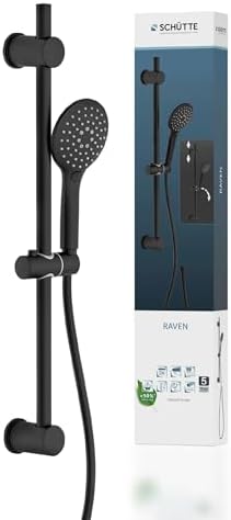 SCHÜTTE 52466 LONDON Thermostat-Duscharmatur mit Verbrühschutz und 64916 Raven Duschstange – Komfortable Duschlösung für