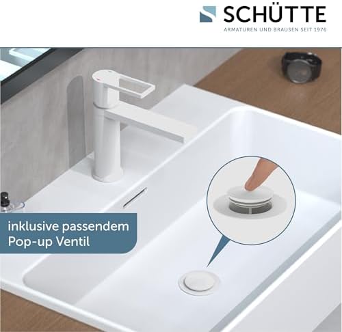 SCHÜTTE Waschtischarmatur MANHATTAN 33010 – Eleganter Wasserhahn für das Badezimmer mit Pop Up Abflussstopfen, Chromober