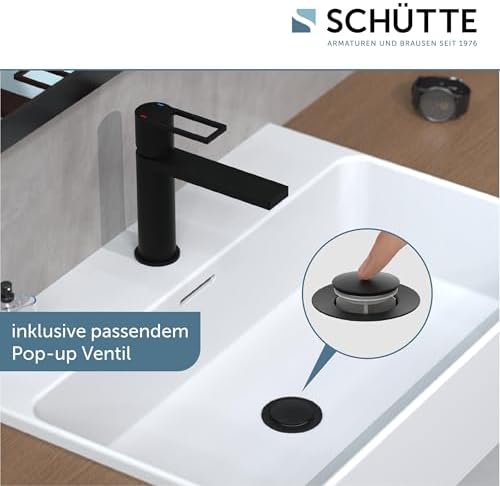 SCHÜTTE Waschtischarmatur MANHATTAN 33010 – Eleganter Wasserhahn für das Badezimmer mit Pop Up Abflussstopfen, Chromober