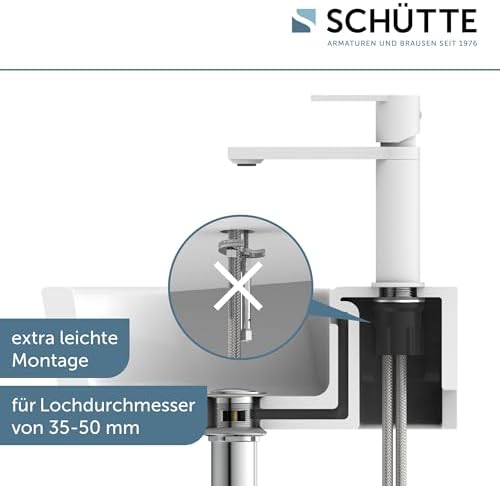 SCHÜTTE Waschtischarmatur MANHATTAN 33010 – Eleganter Wasserhahn für das Badezimmer mit Pop Up Abflussstopfen, Chromober