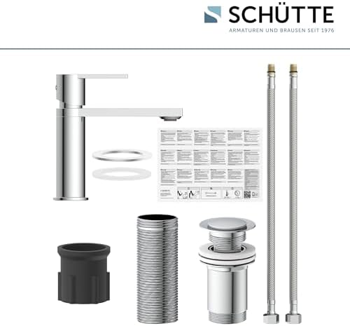 SCHÜTTE Waschtischarmatur MANHATTAN 33010 – Eleganter Wasserhahn für das Badezimmer mit Pop Up Abflussstopfen, Chromober