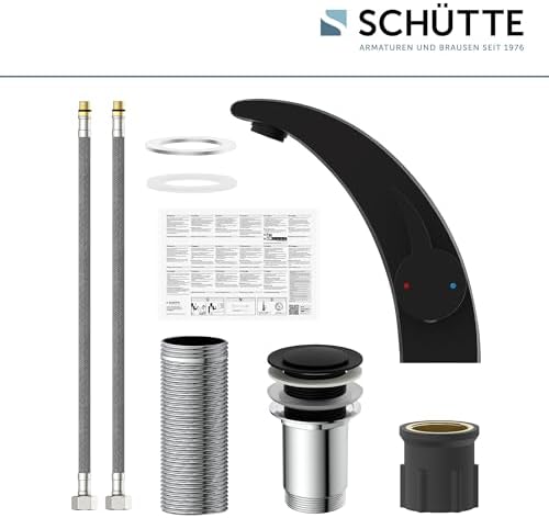 SCHÜTTE 98106 PANAMA Wasserhahn Bad – Elegante Einhebelarmatur für stilvolles Badezimmer, Schwarz mit Pop Up Abflussstop