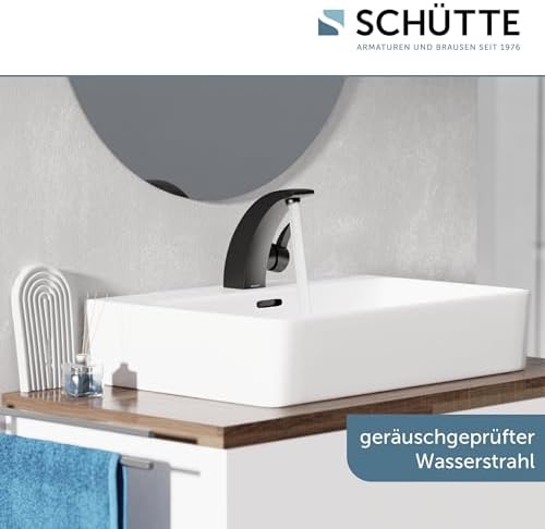 SCHÜTTE 98106 PANAMA Wasserhahn Bad – Elegante Einhebelarmatur für stilvolles Badezimmer, Schwarz mit Pop Up Abflussstop