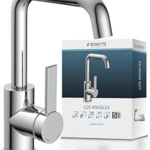 SCHÜTTE Waschtischarmatur LOS ANGELES - Hoch Auslauf Wasserhahn für modernes Bad, mit Pop-Up Exzenter & Einhebelmischer,