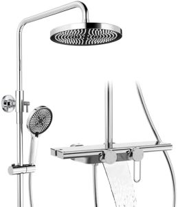 HOMELODY Duschsystem mit 5 Strahlarten - Komplettset für stilvolle Badezimmer mit Armatur und Glasablage