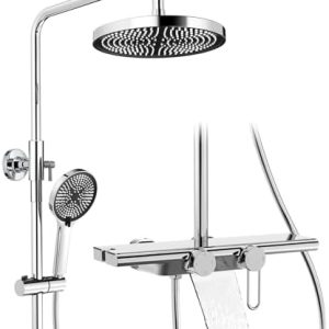 HOMELODY Duschsystem mit 5 Strahlarten - Komplettset für stilvolle Badezimmer mit Armatur und Glasablage