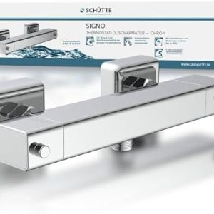 SCHÜTTE 52485 SIGNO Thermostat Duscharmatur mit Verbrühschutz, elegante Chrom-Mischbatterie für sicheres Duschen