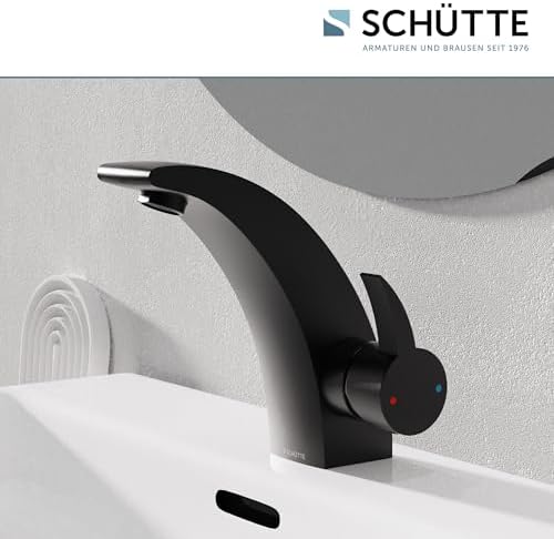 SCHÜTTE 98106 PANAMA Wasserhahn Bad – Elegante Einhebelarmatur für stilvolles Badezimmer, Schwarz mit Pop Up Abflussstop