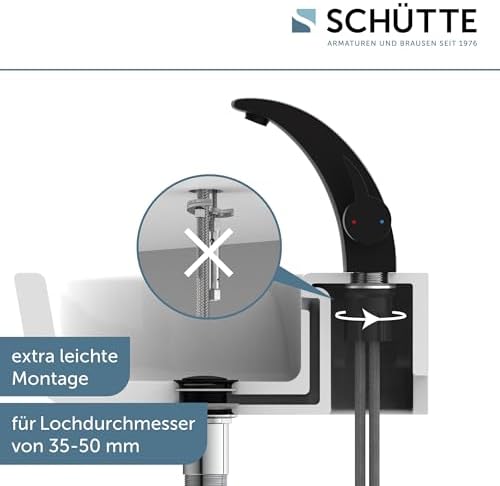 SCHÜTTE 98106 PANAMA Wasserhahn Bad – Elegante Einhebelarmatur für stilvolles Badezimmer, Schwarz mit Pop Up Abflussstop