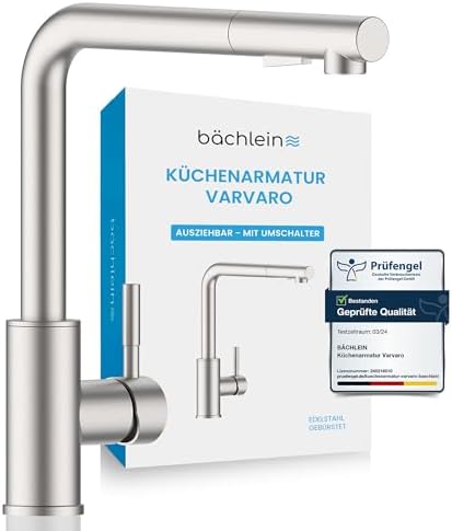 Bächlein Varvaro Küchenarmatur – 360° schwenkbar, matt schwarz, Edelstahl, ideal für moderne Küchen