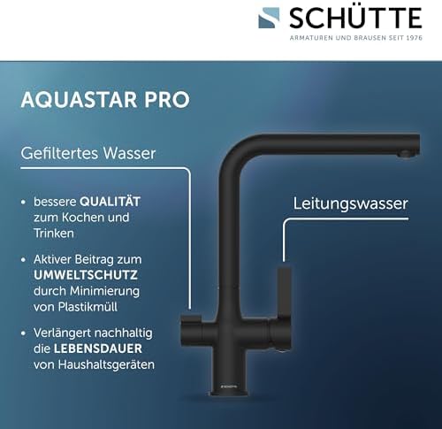 SCHÜTTE AQUASTAR PRO 3 Wege Küchenarmatur mit Filtersystem für sauberes Trinkwasser in Edelstahloptik