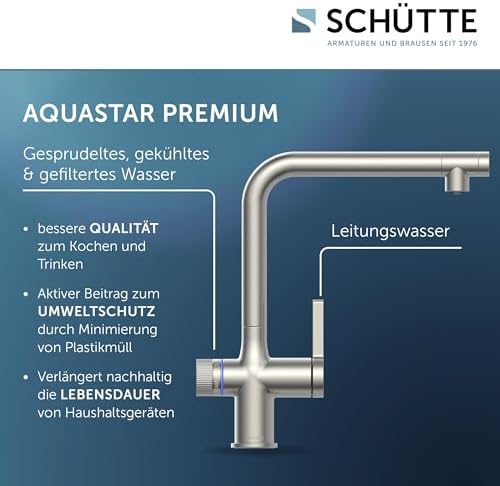 SCHÜTTE AQUASTAR PRO 3 Wege Küchenarmatur mit Filtersystem für sauberes Trinkwasser in Edelstahloptik