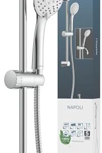 SCHÜTTE Napoli Duschset 64830 – Elegantes Stangenbrauseset mit 4 Strahlarten für luxuriöse Badezimmererlebnisse