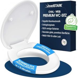 Premium WC Sitz mit Absenkautomatik – Antibakterielle Soft-Close Klobrille für einfaches Reinigen und Montage, Oval in W