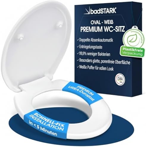 Premium WC Sitz mit Absenkautomatik – Antibakterielle Soft-Close Klobrille für einfaches Reinigen und Montage, Oval in W