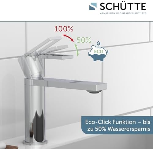 SCHÜTTE Waschtischarmatur MANHATTAN 33010 – Eleganter Wasserhahn für das Badezimmer mit Pop Up Abflussstopfen, Chromober