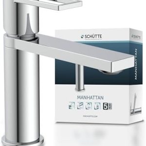 SCHÜTTE Waschtischarmatur MANHATTAN 33010 – Eleganter Wasserhahn für das Badezimmer mit Pop Up Abflussstopfen, Chromober