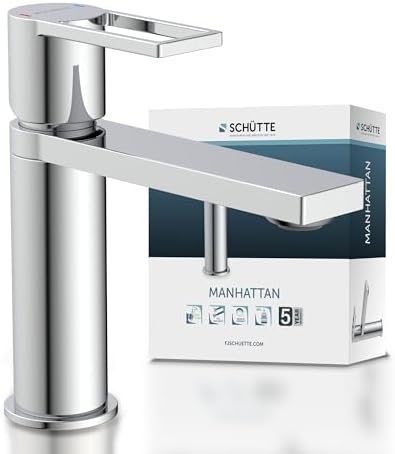 SCHÜTTE Waschtischarmatur MANHATTAN 33010 – Eleganter Wasserhahn für das Badezimmer mit Pop Up Abflussstopfen, Chromober