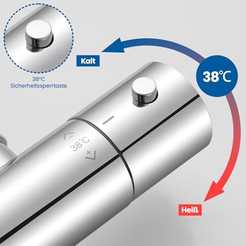 Auralum Duscharmatur mit Thermostat und 38°C Sicherheitssperre für sicheres Duschen im Bad – Anti-Verbrühungsdesign in S