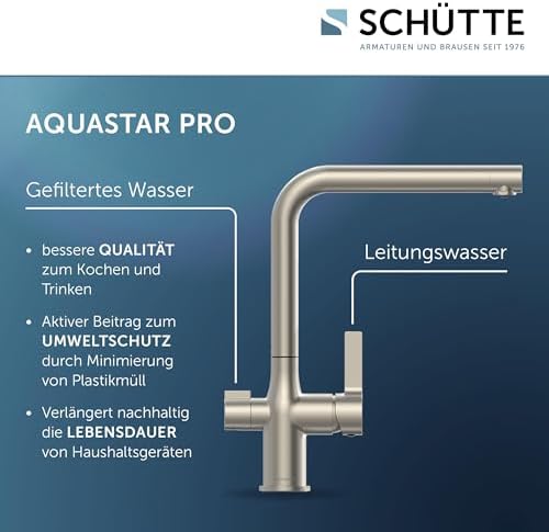 SCHÜTTE AQUASTAR PRO 3 Wege Küchenarmatur mit Filtersystem für sauberes Trinkwasser in Edelstahloptik