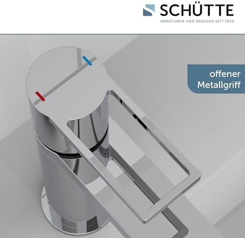 SCHÜTTE Waschtischarmatur MANHATTAN 33010 – Eleganter Wasserhahn für das Badezimmer mit Pop Up Abflussstopfen, Chromober