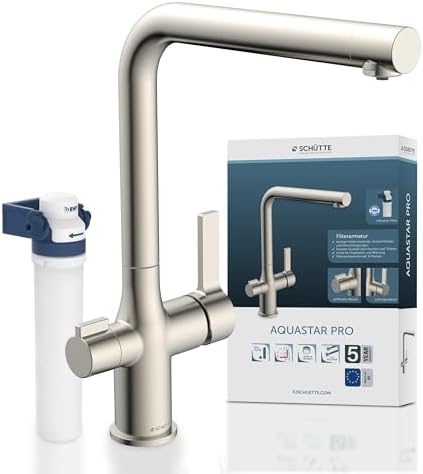 SCHÜTTE AQUASTAR PRO 3 Wege Küchenarmatur mit Filtersystem für sauberes Trinkwasser in Edelstahloptik