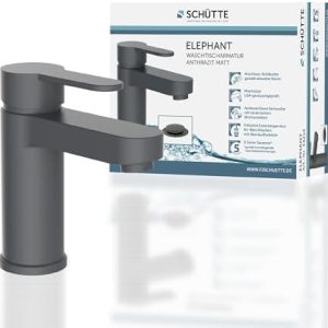 SCHÜTTE ELEPHANT Waschtischarmatur in Anthrazit Matt, elegante Mischbatterie für stilvolles Badezimmer mit Pop-Up-Exzent