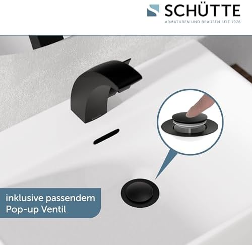 SCHÜTTE 98106 PANAMA Wasserhahn Bad – Elegante Einhebelarmatur für stilvolles Badezimmer, Schwarz mit Pop Up Abflussstop