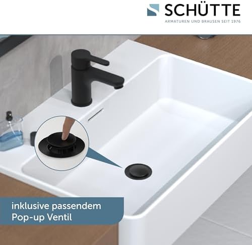 SCHÜTTE 44106 DENVER Waschtischarmatur, elegante Einhebelmischer mit Pop-Up Ventil für modernes Badezimmer, schwarz matt