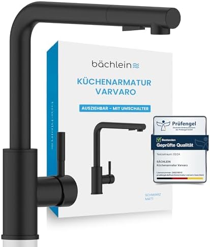 Bächlein Varvaro Küchenarmatur – 360° schwenkbar, matt schwarz, Edelstahl, ideal für moderne Küchen