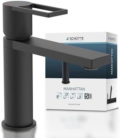SCHÜTTE Waschtischarmatur MANHATTAN 33010 – Eleganter Wasserhahn für das Badezimmer mit Pop Up Abflussstopfen, Chromober