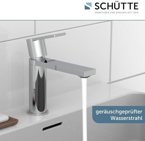 SCHÜTTE Waschtischarmatur MANHATTAN 33010 – Eleganter Wasserhahn für das Badezimmer mit Pop Up Abflussstopfen, Chromober