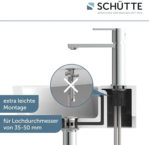 SCHÜTTE Waschtischarmatur MANHATTAN 33010 – Eleganter Wasserhahn für das Badezimmer mit Pop Up Abflussstopfen, Chromober