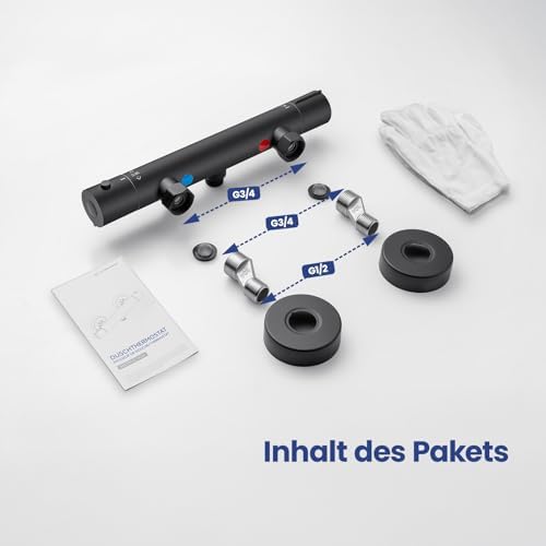 Auralum Duscharmatur mit Thermostat und 38°C Sicherheitssperre für sicheres Duschen im Bad – Anti-Verbrühungsdesign in S