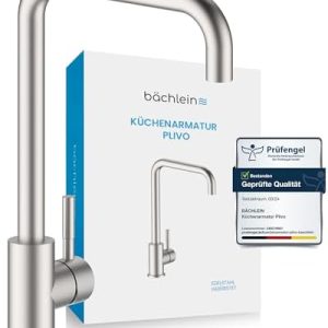 Bächlein Küchenarmatur Plivo – Hochwertige Einhand-Spültischbatterie aus gebürstetem Edelstahl mit 360° schwenkbarem Aus