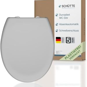 SCHÜTTE Duroplast WC-Sitz mit Absenkautomatik für einfache Montage, grau und bis 150 kg belastbar