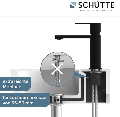 SCHÜTTE Waschtischarmatur MANHATTAN 33010 – Eleganter Wasserhahn für das Badezimmer mit Pop Up Abflussstopfen, Chromober