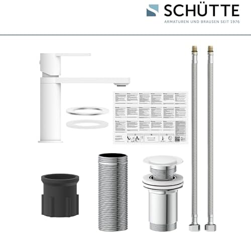 SCHÜTTE Waschtischarmatur MANHATTAN 33010 – Eleganter Wasserhahn für das Badezimmer mit Pop Up Abflussstopfen, Chromober
