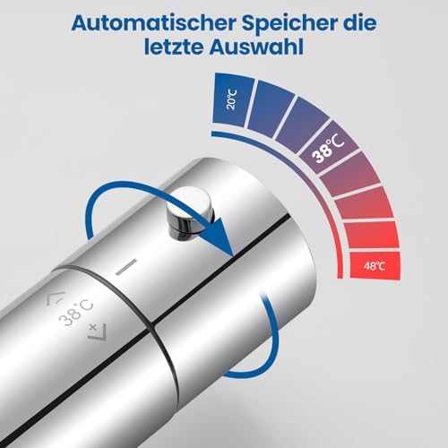 Auralum Duscharmatur mit Thermostat und 38°C Sicherheitssperre für sicheres Duschen im Bad – Anti-Verbrühungsdesign in S