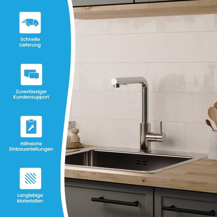 Bächlein Varvaro Küchenarmatur – 360° schwenkbar, matt schwarz, Edelstahl, ideal für moderne Küchen