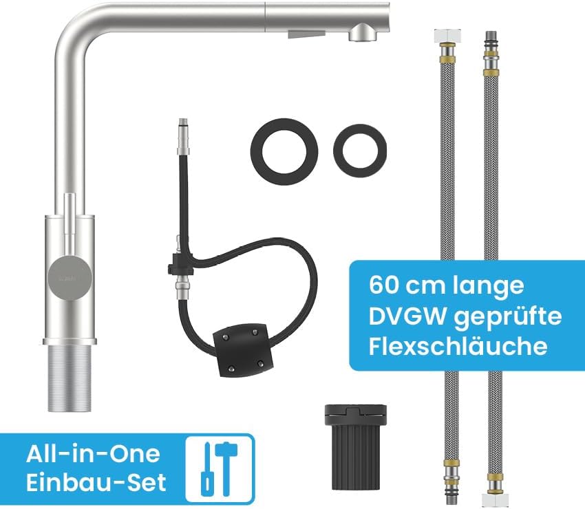 Bächlein Varvaro Küchenarmatur – 360° schwenkbar, matt schwarz, Edelstahl, ideal für moderne Küchen