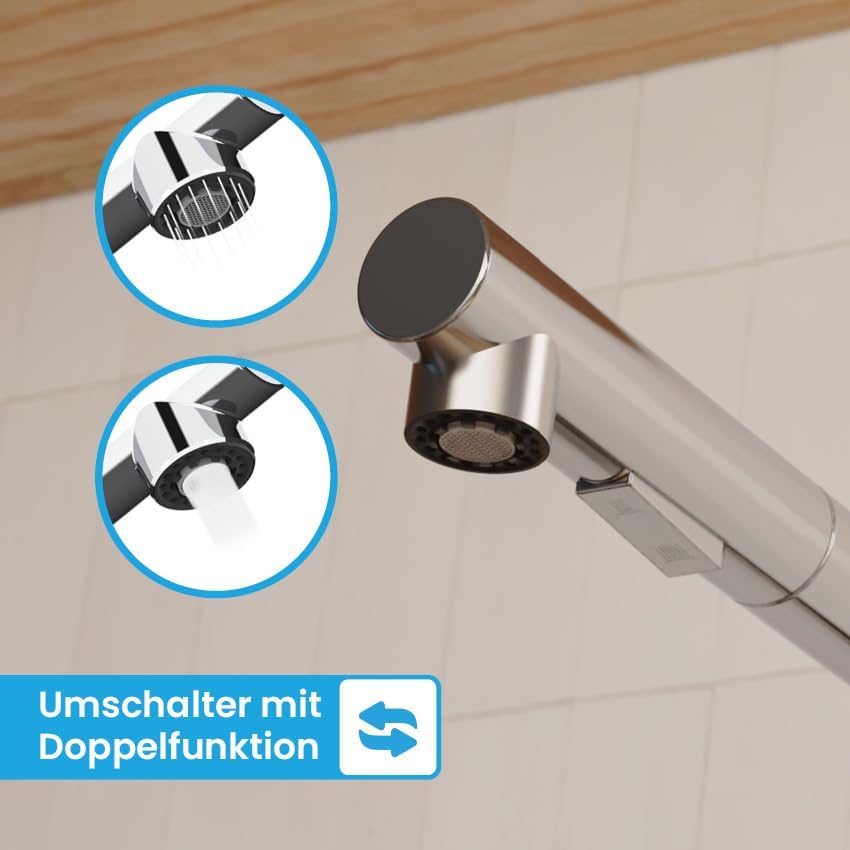 Bächlein Varvaro Küchenarmatur – 360° schwenkbar, matt schwarz, Edelstahl, ideal für moderne Küchen